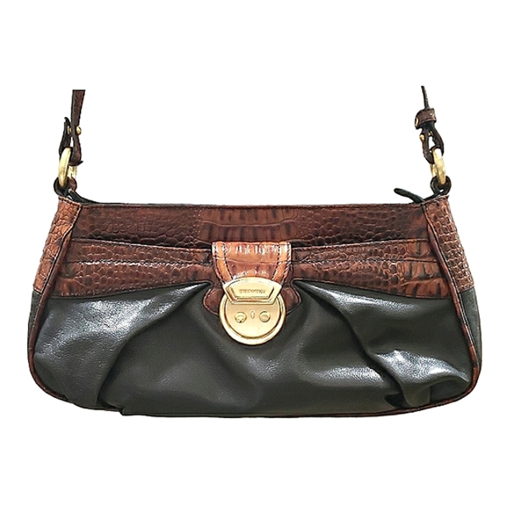 Vintage Brahmin Tuscan croc leather brown/black shoulder crossbody gold 103256